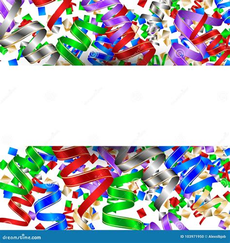 White Banner With Colorful Confetti And Colorful Serpentine New Year