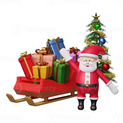 Santa Claus With Sleigh T Box Christmas Tree Isolated Website Or