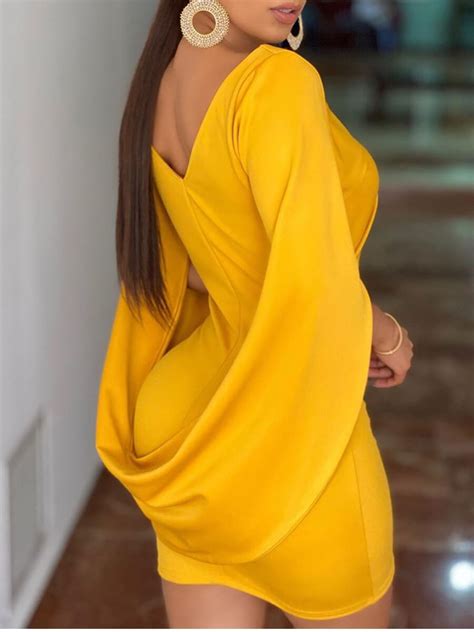 Lovely Chic V Neck Hollow Out Yellow Mini Dresslw Fashion Online For Women Affordable Women