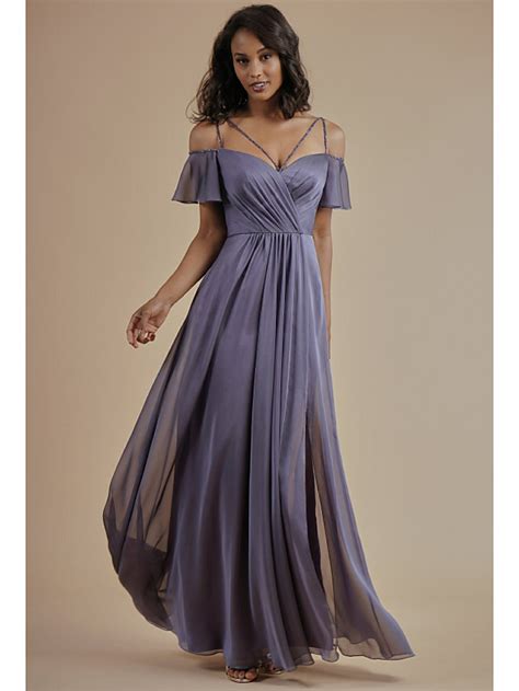 A Line Spaghetti Strap Floor Length Chiffon Bridesmaid Dress With