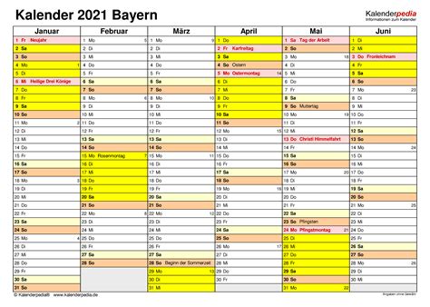 Ausdrucken Kalenderpedia 2021 Bayern Pdf Kalender Bayern 2021 Images