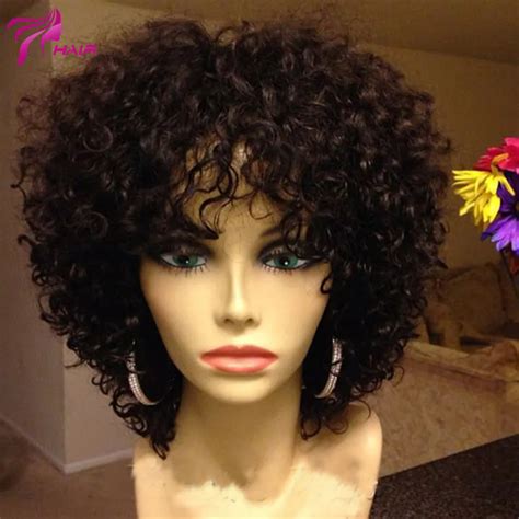 Short Curly Glueless Lace Front Human Hair Wigs Afro Kinky Curly Virgin