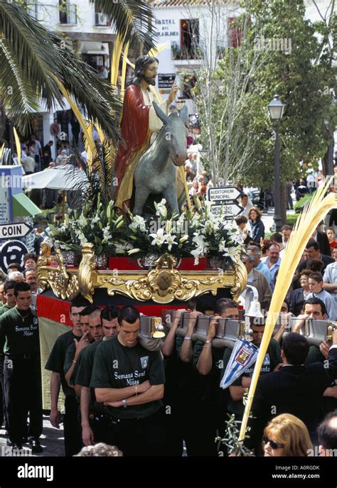 Jesus Statue In Palm Sunday Procession Depicting Jesus And His Stock
