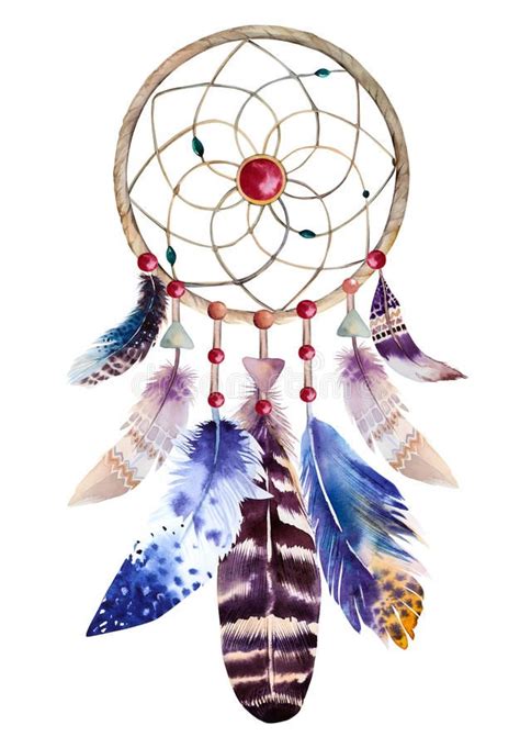 Watercolor Dreamcatcher With Beads And Feathers Illustration For Your