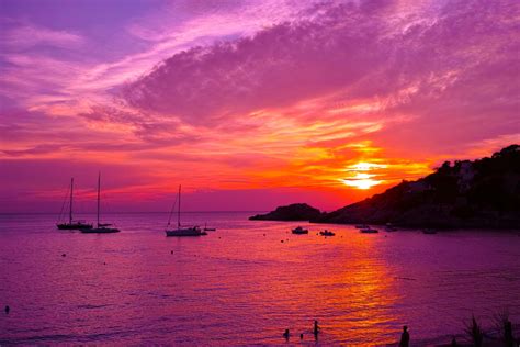 Purple Ocean Sunset In Ibiza Spain