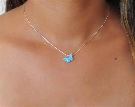 Butterfly Necklace Opal Butterfly Necklace Blue Opal Necklace