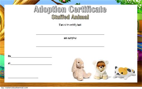 Stuffed Animal Adoption Certificate Editable Templates