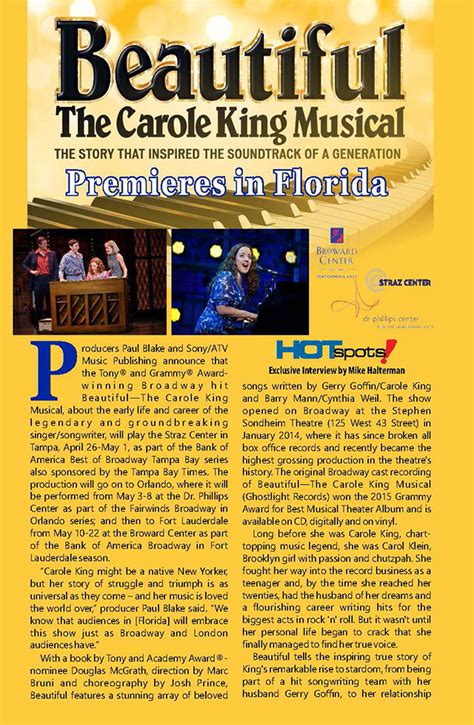 beautiful the carole king musical in tampa orlando and fort lauderdale hotspots magazine