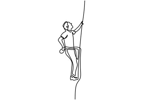 Continuous One Line Drawing Of Man Doing Climbing Energetic Young Male