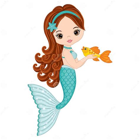 Vector Cute Little Mermaid With Fish Vector Mermaid Stock Vector