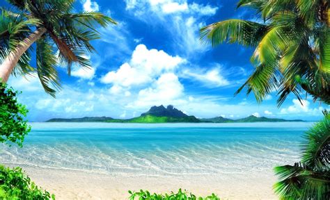 Обои фото экзотика красивый остров пальмы пляж отдых на рабочий стол