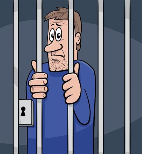 Premium Vector Cartoon Illustration Of Jailed Man Behind The Prison Bars