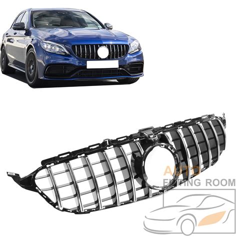 Silver Gt R Style Wcamera Front Grille Grill For Mercedes W205 C250