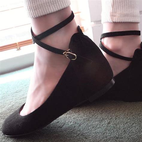 Casual Suede Round Closed Toe Wedges High Heel Black Ankle Strap Flats