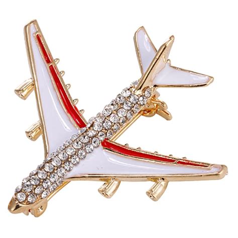 Alloy Airplane Brooch Pins Rhinestone Red Plane Brooches For Women