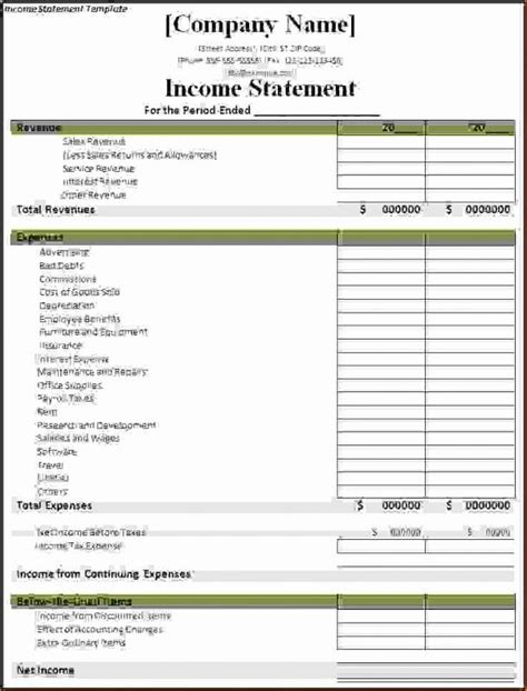 Free Printable Of Income Statement Template