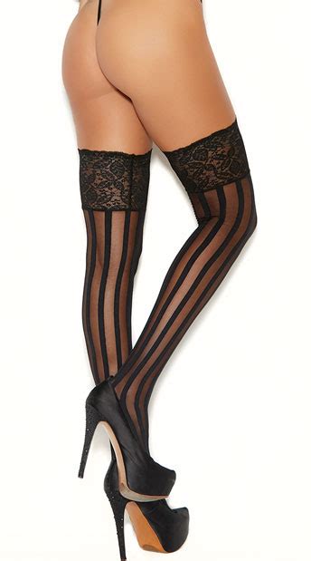 Striped Lace Top Thigh Highs Black Striped Stockings