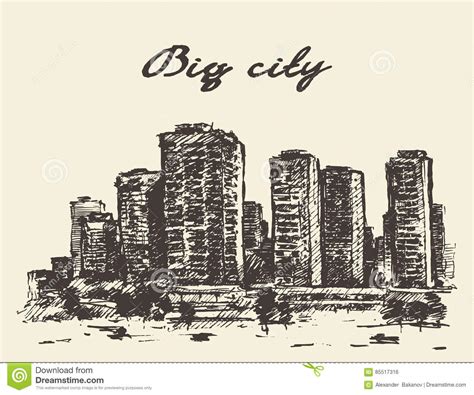 Skyline Skyscrapers Big City Concep Drawn Vector Stock Vector
