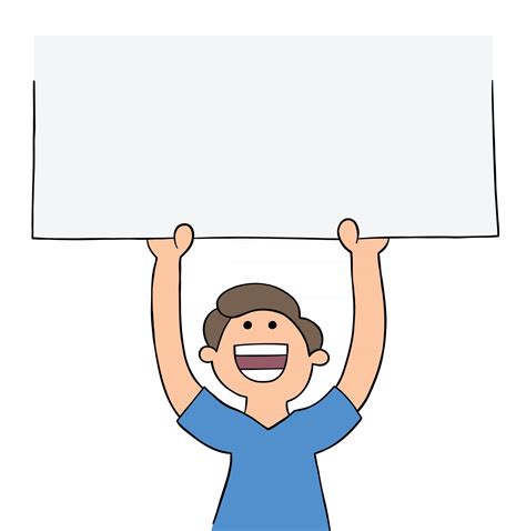 Cartoon Man Holding Blank Sign Upwards Vector Illustration 2889584