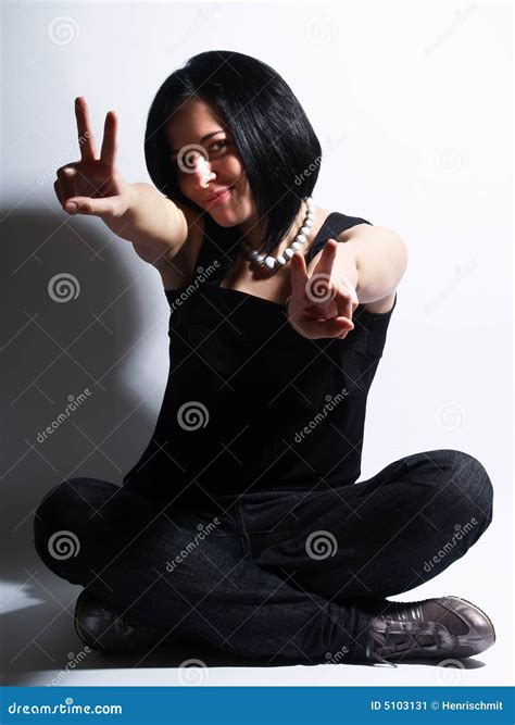 Trendy Girl Showing The Victory Sign Stock Image Image Of Fashion