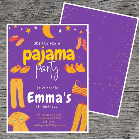 Pajama Party Birthday Invitation Sleepover Slumber Party Pillow Movie Sleep Night Invite