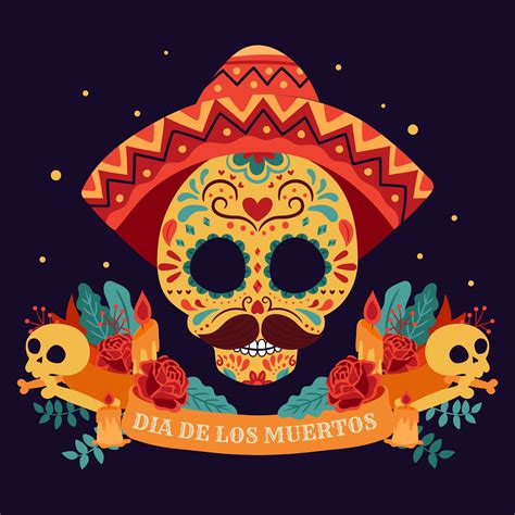 Crâne De Sucre Jour Des Morts Dia De Los Muertos Bannière Avec Des