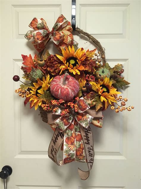 Fall Wreath Fall Basket Doorhangerfall Door Decor Autumn Wreath