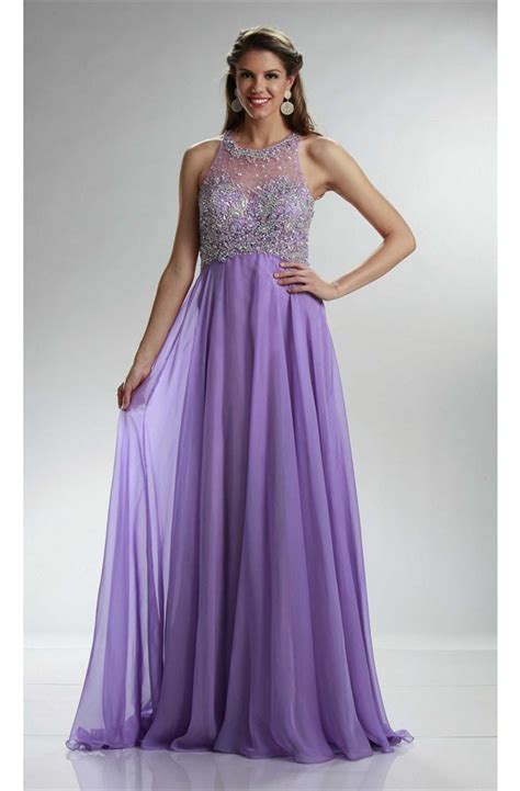 Classy Sheath Open Back Long Lilac Chiffon Beaded Prom Dress