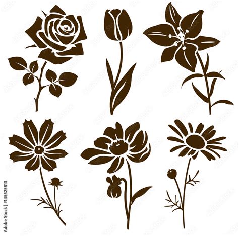 Set Of Decorative Flower Silhouette Vector Flower Icon Stock Vector