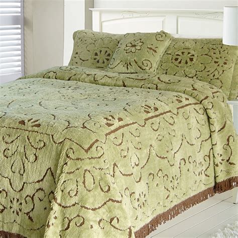 Jessica Mint Chocolate Chenille King Size Bedspread Free Shipping