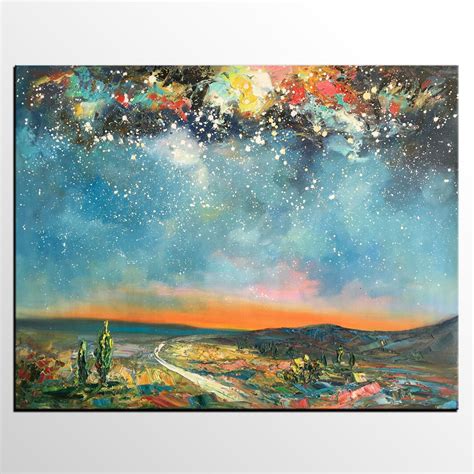Abstract Art Original Artwork Starry Night Sky Painting Landscape A