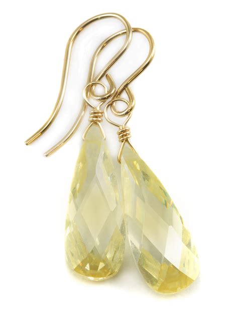 Cubic Zirconia Earrings Simulated Yellow Diamond Faceted Long Pear
