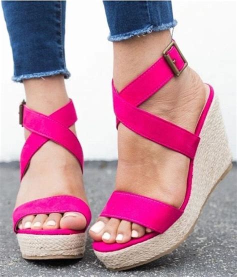 Women S Hot Pink Cross Strap Wedge Sandals Just Pink About It