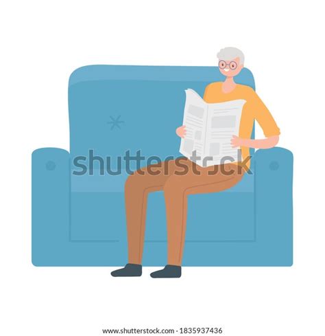 Old Man Character Reading Newspaper On Stock Vector Royalty Free