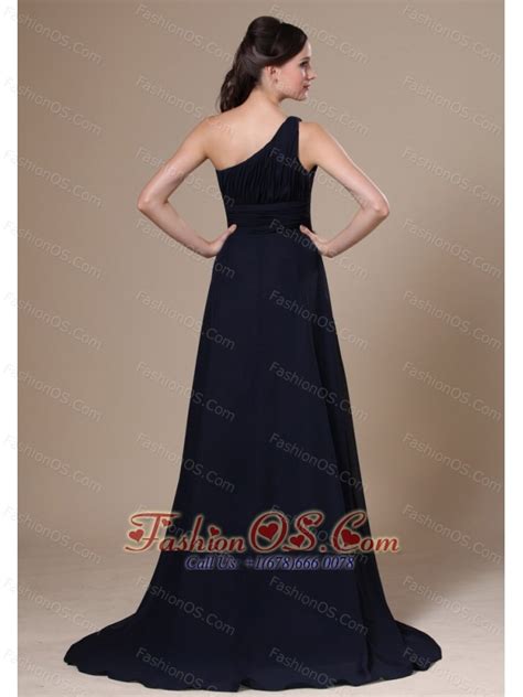 Navy Blue One Shoulder Neckline For Wedding Party With Chiffon