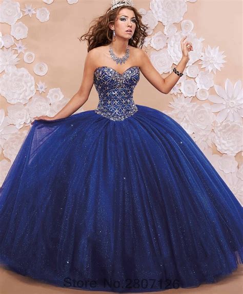 Azul Royal 2017 Vestido De Baile Vestidos Quinceanera Por 15 Anos Princesa Estilos Sparkly Tulle