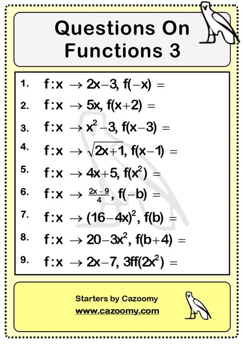 Functions Worksheets Practice Questions And Answers Cazoomy