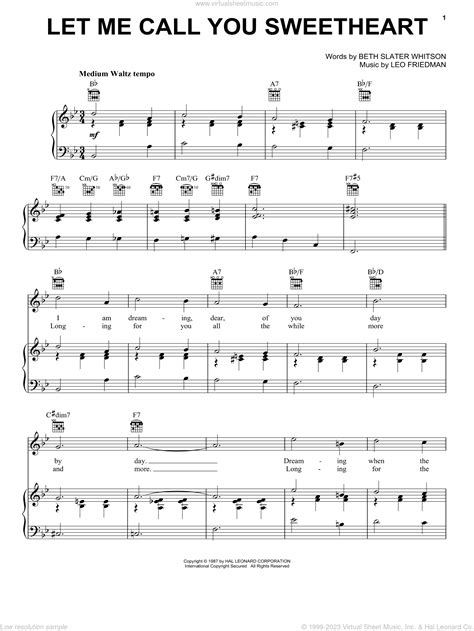 Let Me Call You Sweetheart Sheet Music For Voice Piano Or Guitar