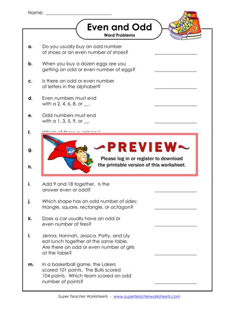 Odd And Even Numbers Word Problems Worksheets