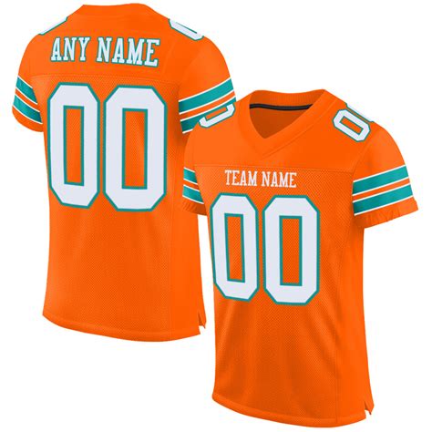 Custom Orange White Aqua Mesh Authentic Football Jersey Fiitg