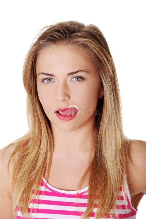 Portrait Of Girl Licking Her Lips Stock Photo Image Of Girl Head