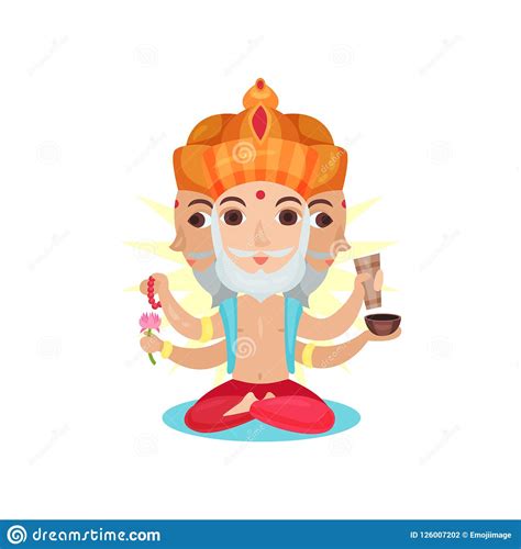 Brahma Indian Many Faced God Great God Of Creation Cartoon Vector
