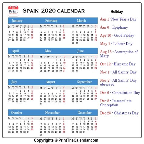 * date subject to change. Spain Holidays 2020 2020 Calendar with Spain Holidays