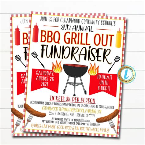 Editable Bbq Grill Out Fundraiser Flyer Poster Set Pto Pta Etsy