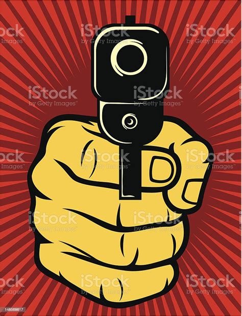 Illustrated Image Of A Hand Holding A Gun On Red Background Stok Vektör