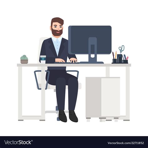 Cheerful Male Office Worker Or Clerk Sitting Vector Image