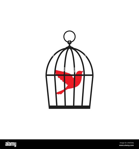 Locked Cage With Red Bird Icon Trap Imprisonment Jail Concept Line