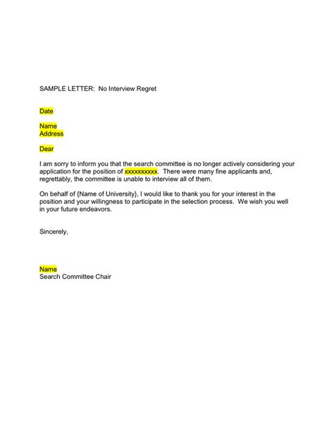 Sample No Interview Regret Template In Word And Pdf Formats