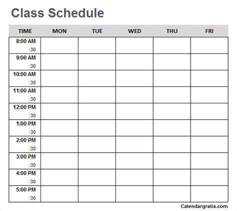 Download 1,500+ royalty free chart timetable vector images. Printable Class Schedule Template for School & College ...