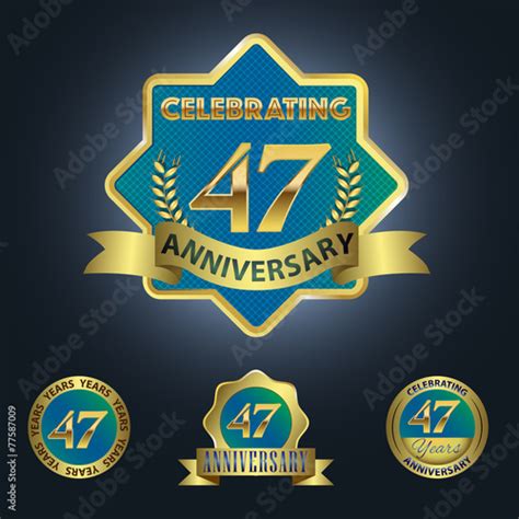 Celebrating 47 Years Anniversary Blue Seal With Golden Ribbon Stock